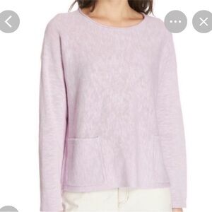 Eileen Fisher Lavender Linen Knit Drop Shoulder Long Sleeve Sweater Cropped XS